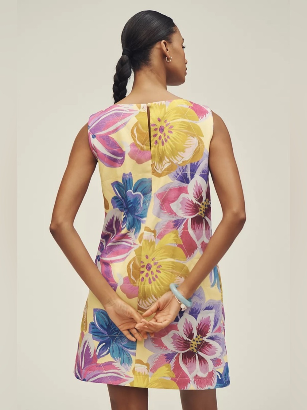 Farm Rio x Anthropologie Sleeveless Mini Shift Dress Quilted Floral Size S NWT - Picture 3 of 7